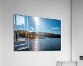 Sunburst above fall trees around the water at Cheat Lake Park Acrylic Print