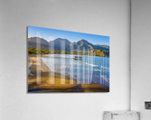 Aerial drone shot of man on the sand of Hanalei beach  Impression acrylique