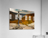 Mountaineer statue from WVU with fall leaves in West Virginia Impression acrylique