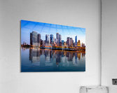 Calm water reflects Chicago Skyline at sunset from Navy Pier Impression acrylique