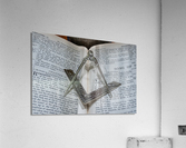 Silver square and compass on Bible for Freemasons Acrylic Print