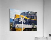 Diesel engine with railroad crossing sign Acrylic Print