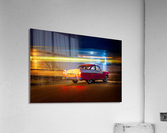 Vintage car at railroad crossing Impression acrylique