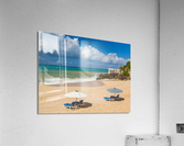 Reclining chairs and umbrella on Baie Rouge Acrylic Print