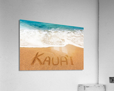 Kauai written in sandy beach Acrylic Print