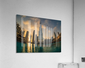 Sunset over the Burj Al Khalifa in Dubai downtown district Impression acrylique