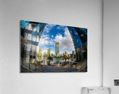 Fisheye view of tall buildings on waterfront at Dubai Marina Acrylic Print