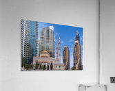 Mosque among towers on the waterfront at Dubai Marina UAE Acrylic Print