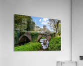 Stone bridge at Fountains Abbey ruins in Yorkshire England Impression acrylique