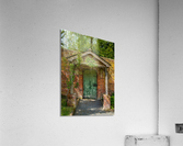Painted green door and porch in walled garden wall Acrylic Print