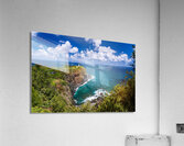 Kilauea lighthouse on headland against blue sky on Kauai Impression acrylique