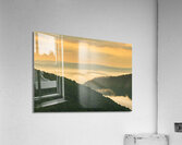 Mist swirling over Cheat River gorge at sunrise near Raven Rock Impression acrylique