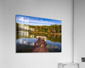 Fall leaves and metal pier in Coopers Rock State Forest in WV Impression acrylique