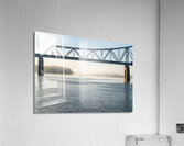 Fisherman fishing in Mississippi river on misty autumn morning Acrylic Print