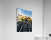 Railroad bridge over Mississippi river at sunrise in St Paul Acrylic Print