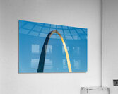 Unusual view of Gateway Arch at sunrise against blue sky Acrylic Print