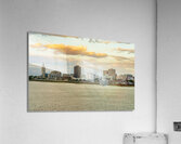 Skyline of Baton Rouge at sunset over river barges Acrylic Print