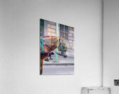 Portrait of horse pulling carriage with black dog on sidewalk Acrylic Print
