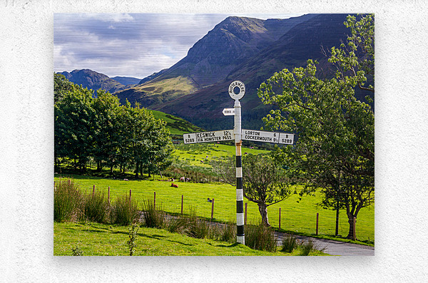Buttermere road sign in english lake district  Metal print