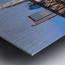 Columbus Ohio waterfront skyline behind railroad truss bridge Impression metal