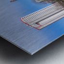 Columbus Ohio waterfront skyline behind railroad truss bridge Metal print