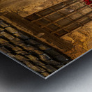 Rustic San Juan building with a barred window red flowers and a Metal print