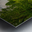 Church in the woods above peaceful river Metal print