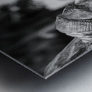 Statue of Lawrence Durrell in Corfu in black and white Metal print