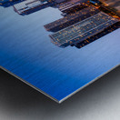 Calm water reflects Chicago Skyline at sunset from Navy Pier Impression metal