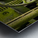 Moss covered farm machinery with handle Metal print