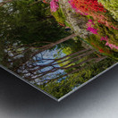 Stone bridge with Azaleas and Rhododendron trees Bodnant Metal print