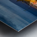 Two vintage cars racing to railroad crossing Metal print