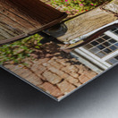 Wooden well winch frames welcome sign Metal print