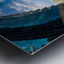 Fisheye view of tall buildings on waterfront at Dubai Marina Metal print