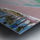 Rubber surface of running track alongside Dubai beach Metal print