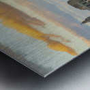 Skyline of Baton Rouge at sunset over river barges Metal print