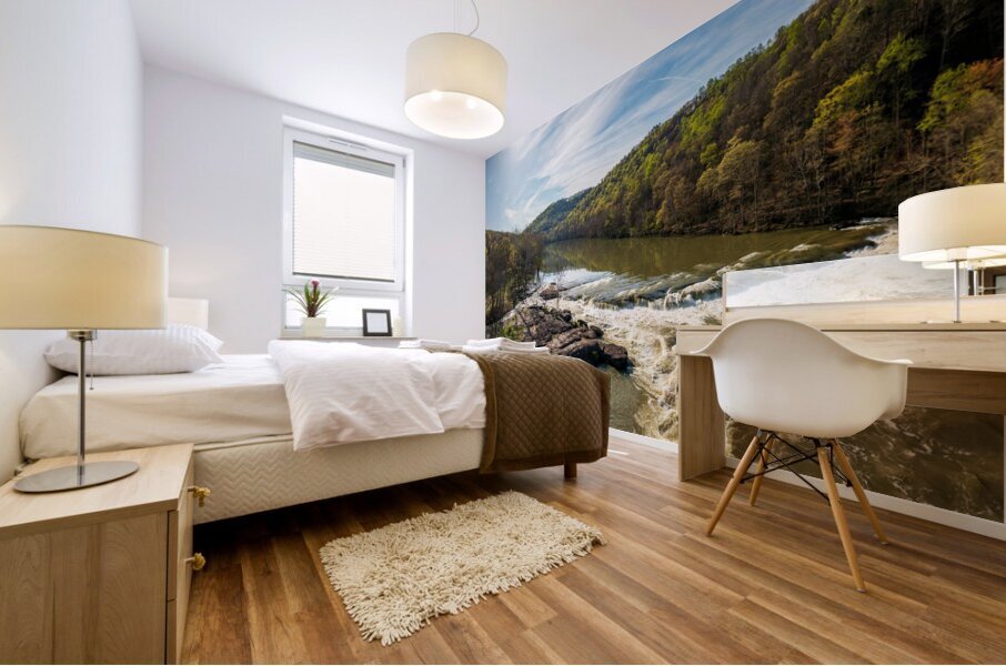 Cascades of flooded Valley Falls on a bright spring morning Mural print