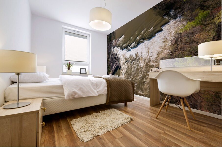 Top down over flooded Valley Falls on a bright spring morning Impression murale