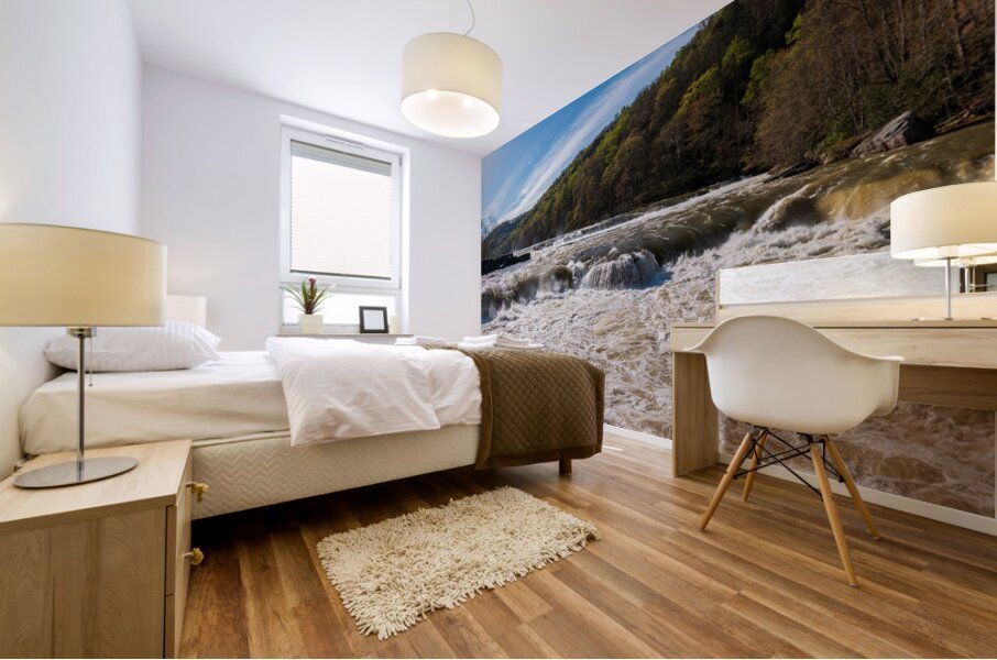 Eye level view of raging flooded Valley Falls near Fairmont Mural print