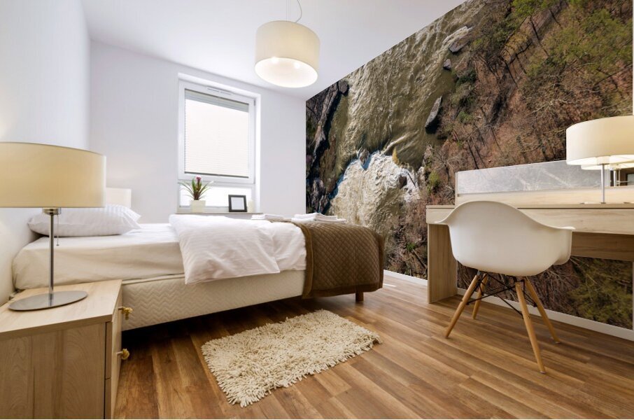 Top down over flooded Valley Falls on a bright spring morning Impression murale