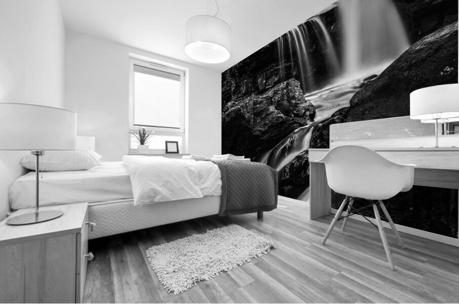 Monochrome Black and White Waterfall on Deckers Creek Impression murale