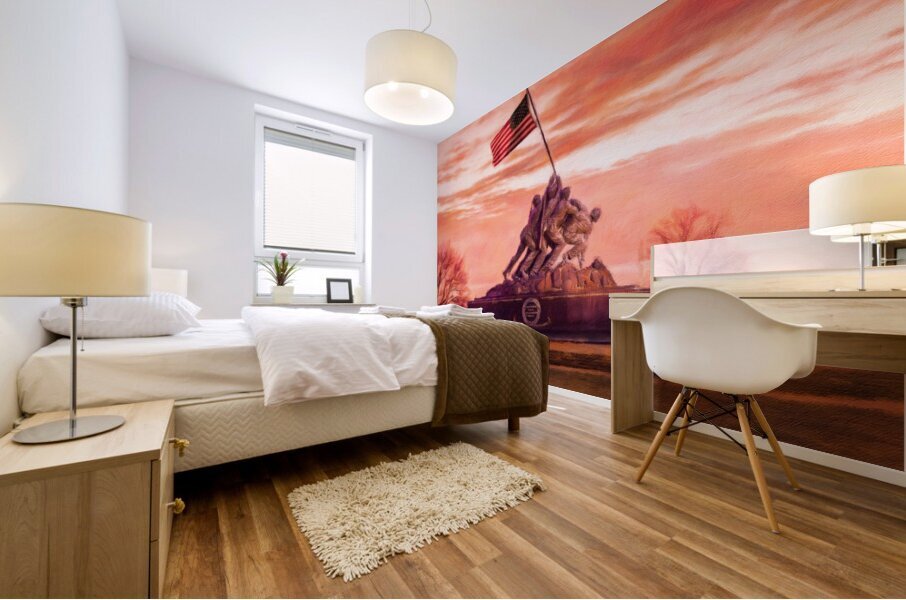 Digital painting of Iwo Jima Memorial at dawn as sun rises Impression murale