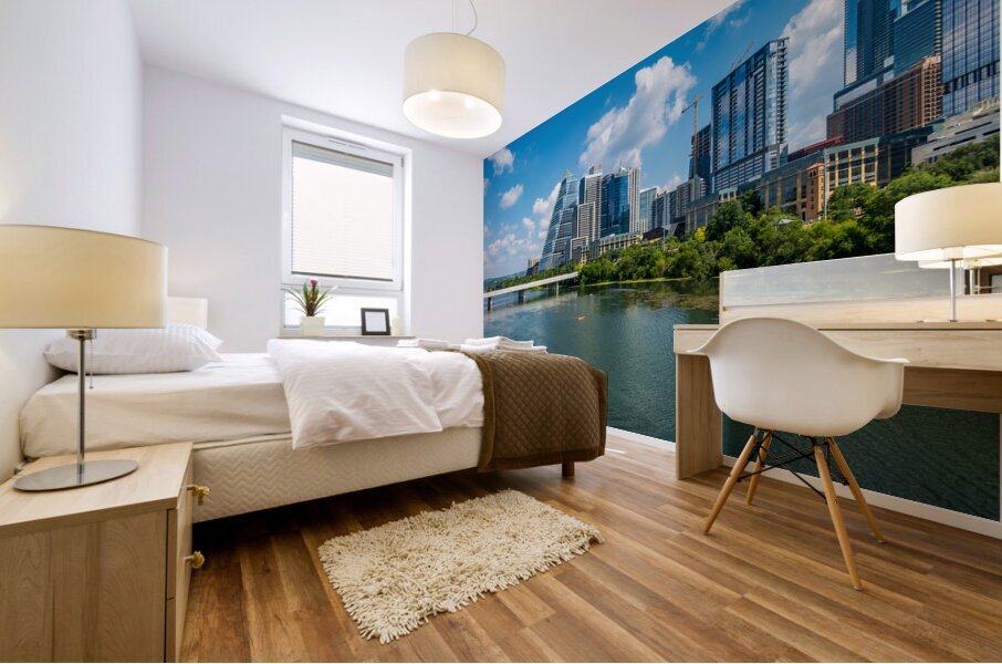 Office Towers View - Austin cityscape across Lady Bird Lake Mural print