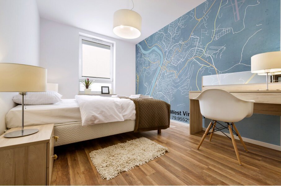 Blueprint of Morgantown WV city streets Mural print