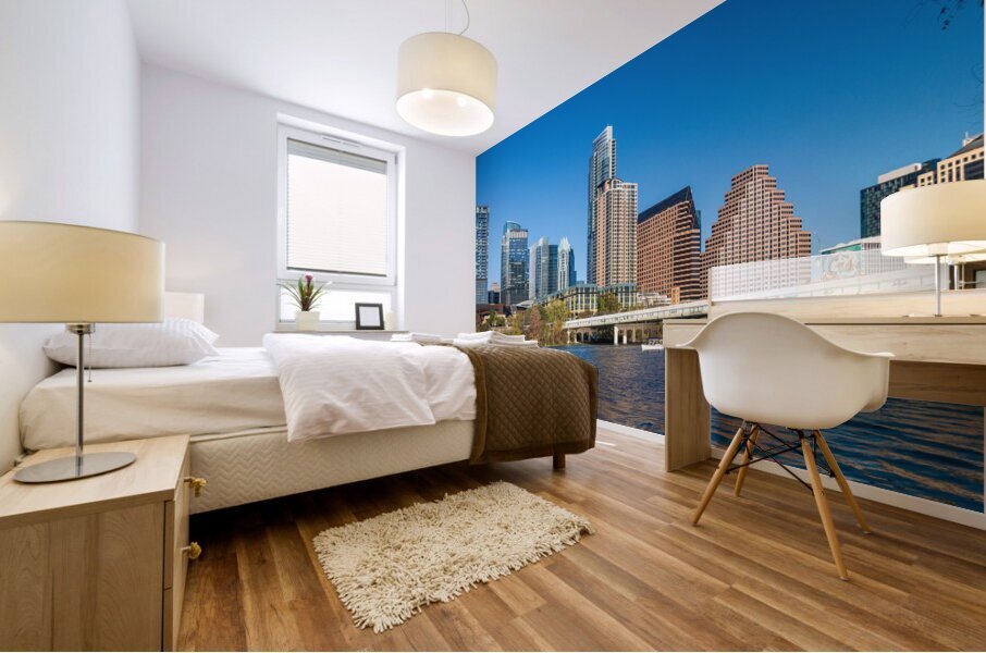 Cityscape of apartments and offices  in downtown Austin Texas Mural print