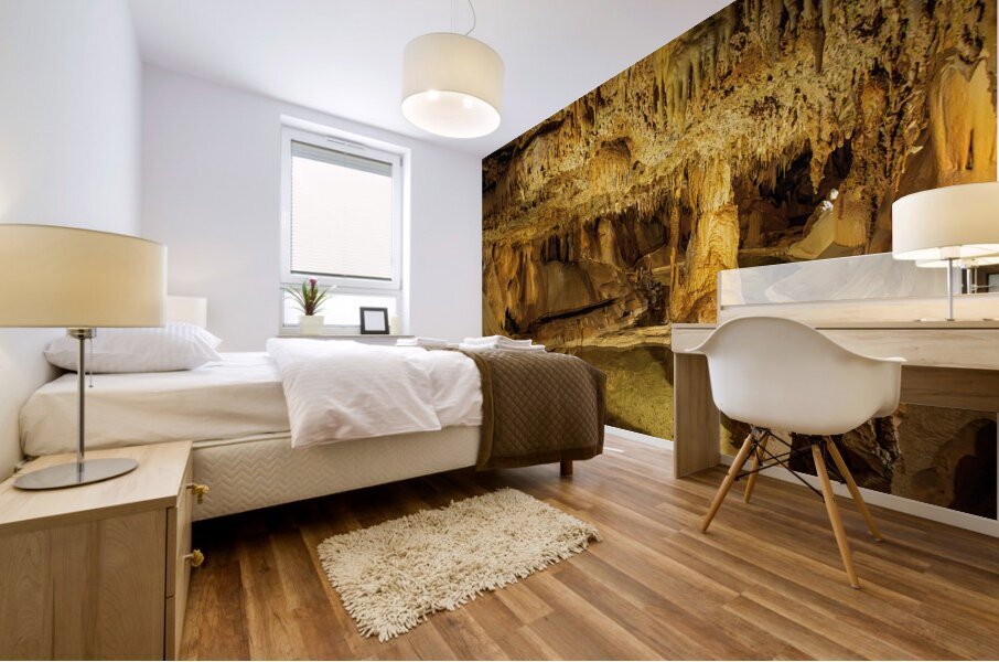 Geologic formations of stalactites and stalagmites in Texas cave Mural print