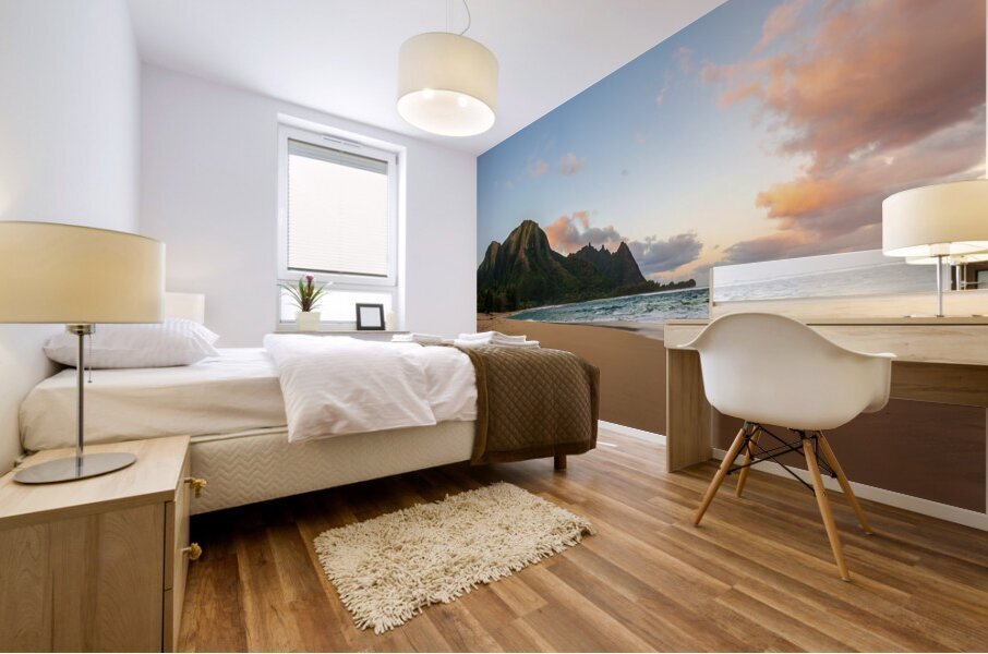 Early morning sunrise over Tunnels Beach on Kauai in Hawaii Mural print