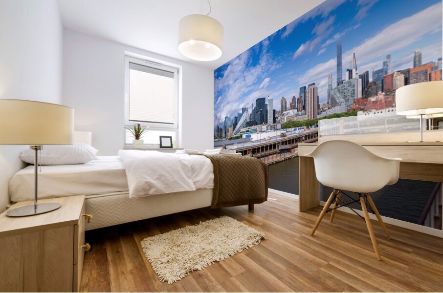 Tall office and apartment buidlings along the waterfront in Manh Impression murale