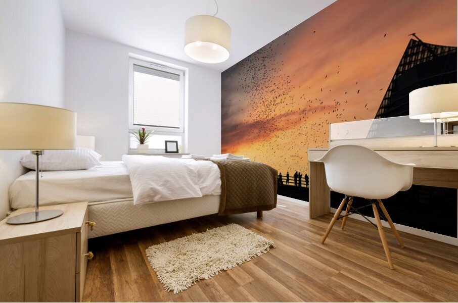 Bats Flying Overhead - Crowd on Congress Avenue bridge Impression murale