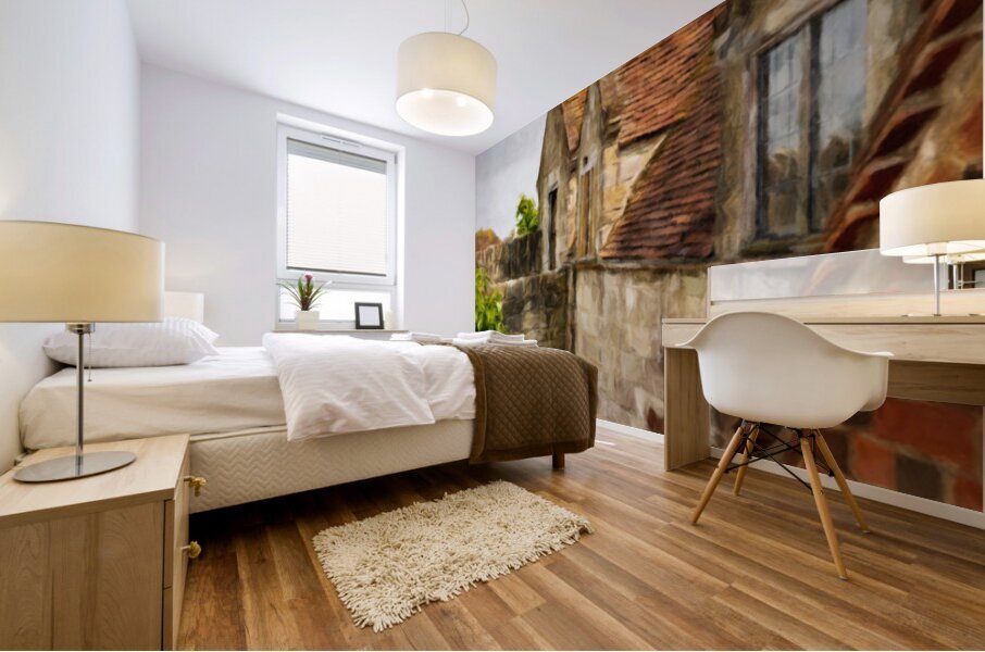 Digital oil painting of Yarmouth Castle building with red tiled  Impression murale